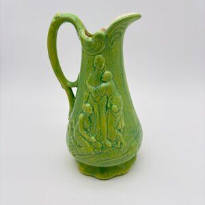 Vintage E Denton 1974 Naomi And Daughter-In laws Green And  Yellow Pitcher Vase